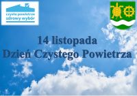 Zdjęcie przedstawia grafikę czystego nieba wraz z logo programu "Czyste powietrze" oraz logo Gminy Przyłęk z napisem 14...