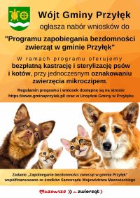 Plakat programu - Zapobiegania bezdomności zwierząt w Gminie Przyłęk