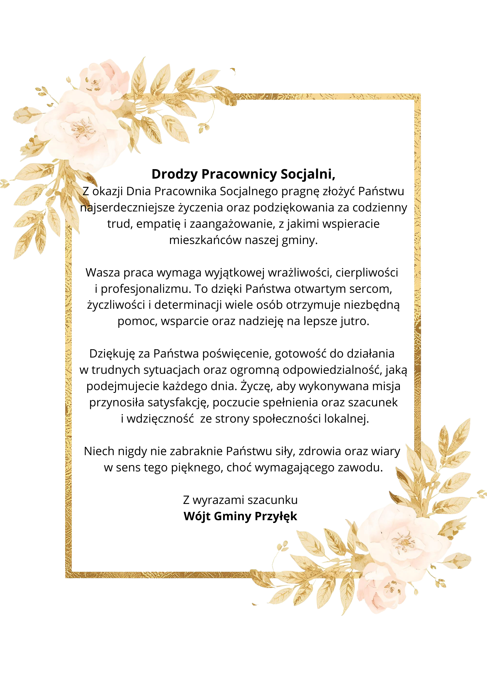 Życzenia okazji Dnia Pracownika Socjalnego